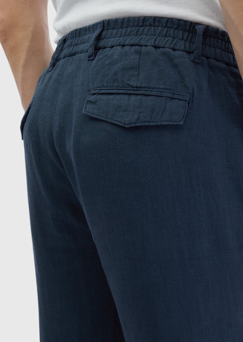 Antrasit Düz Dokuma Jogging Fit Casual %100 Keten Pantolon - 4