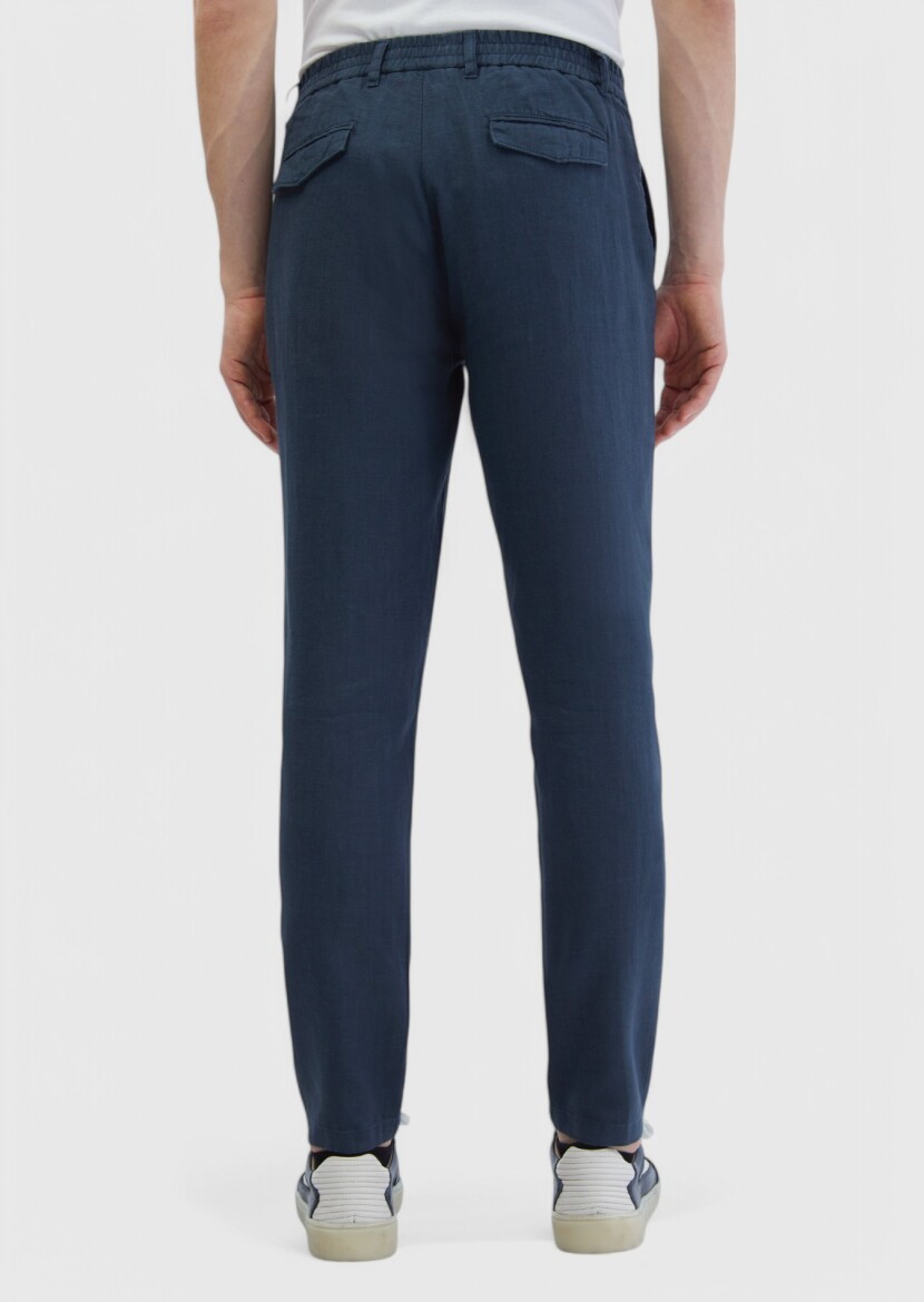 Antrasit Düz Dokuma Jogging Fit Casual %100 Keten Pantolon - 5