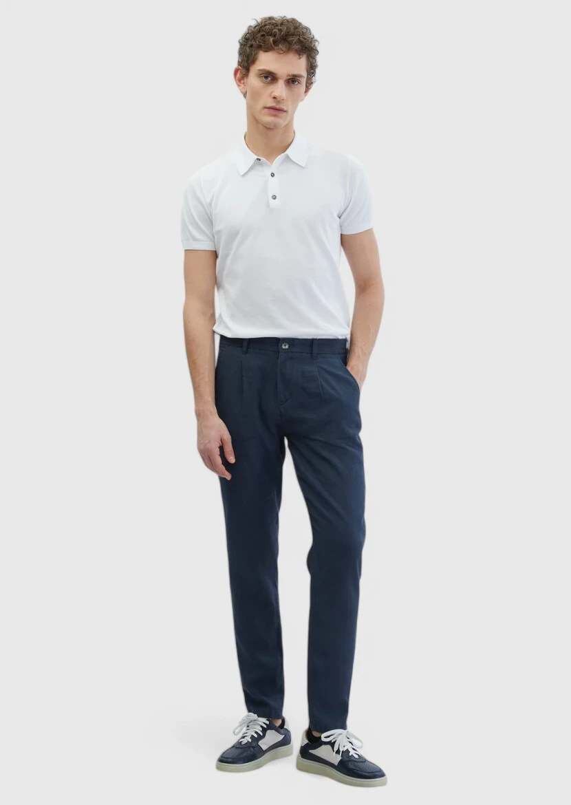 Antrasit Düz Dokuma Jogging Fit Casual %100 Keten Pantolon - RAMSEY