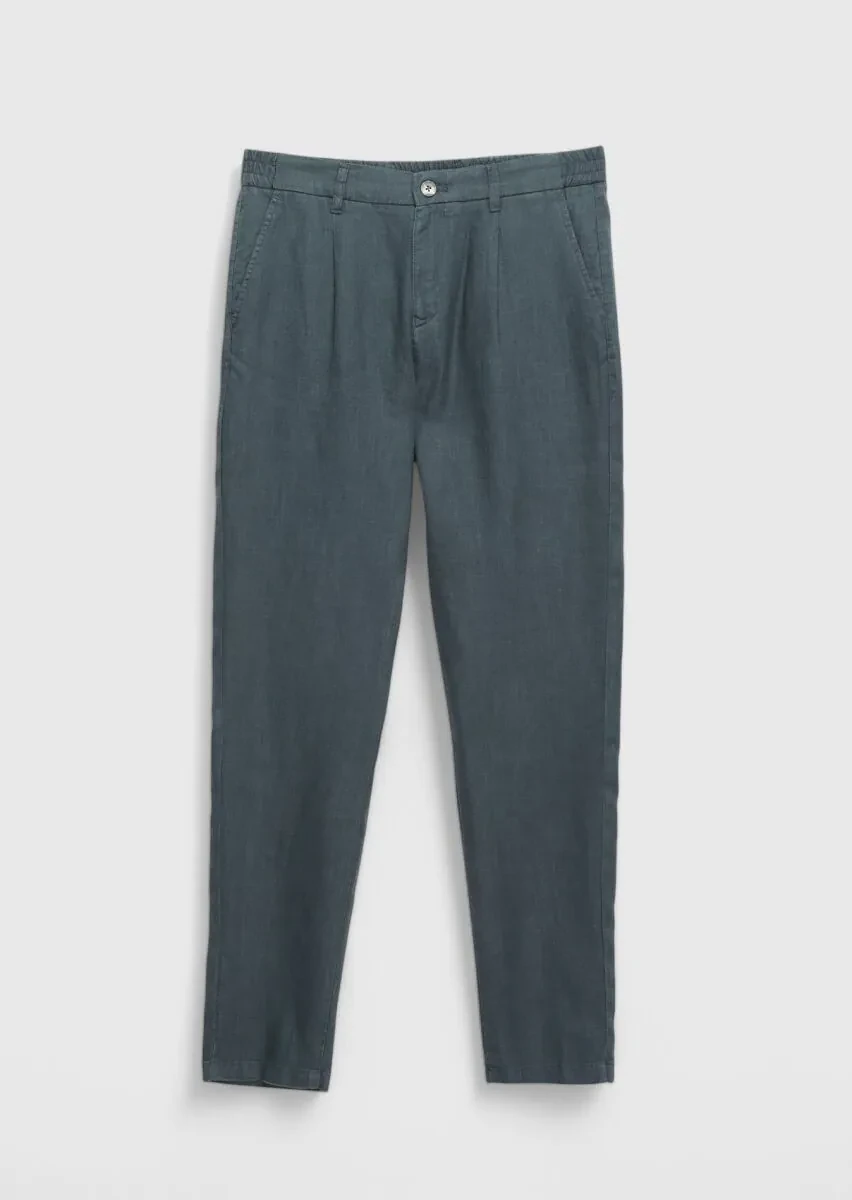 Antrasit Düz Dokuma Jogging Fit Casual %100 Keten Pantolon - 6