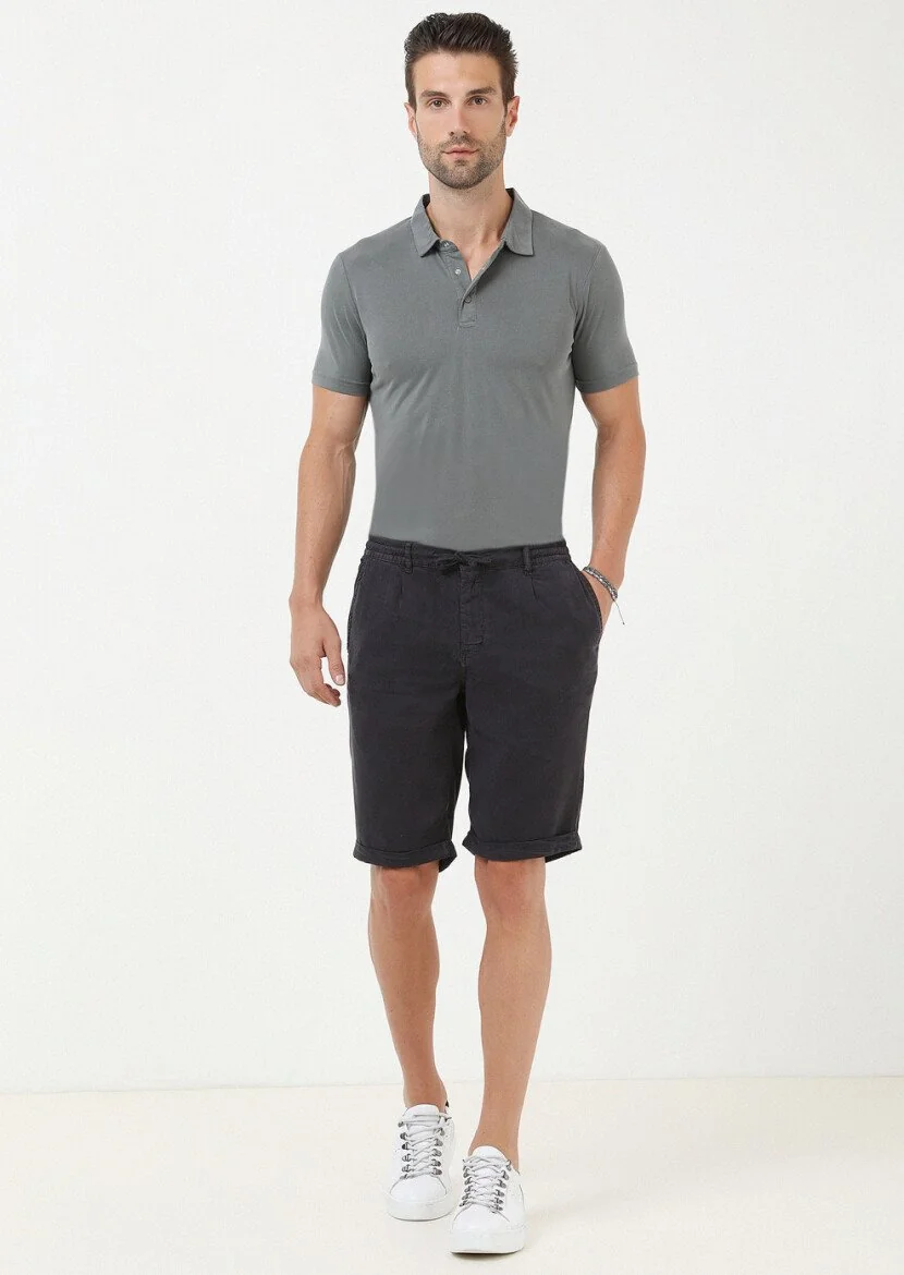 Antrasit Düz Dokuma Jogging Fit Casual Bermuda 