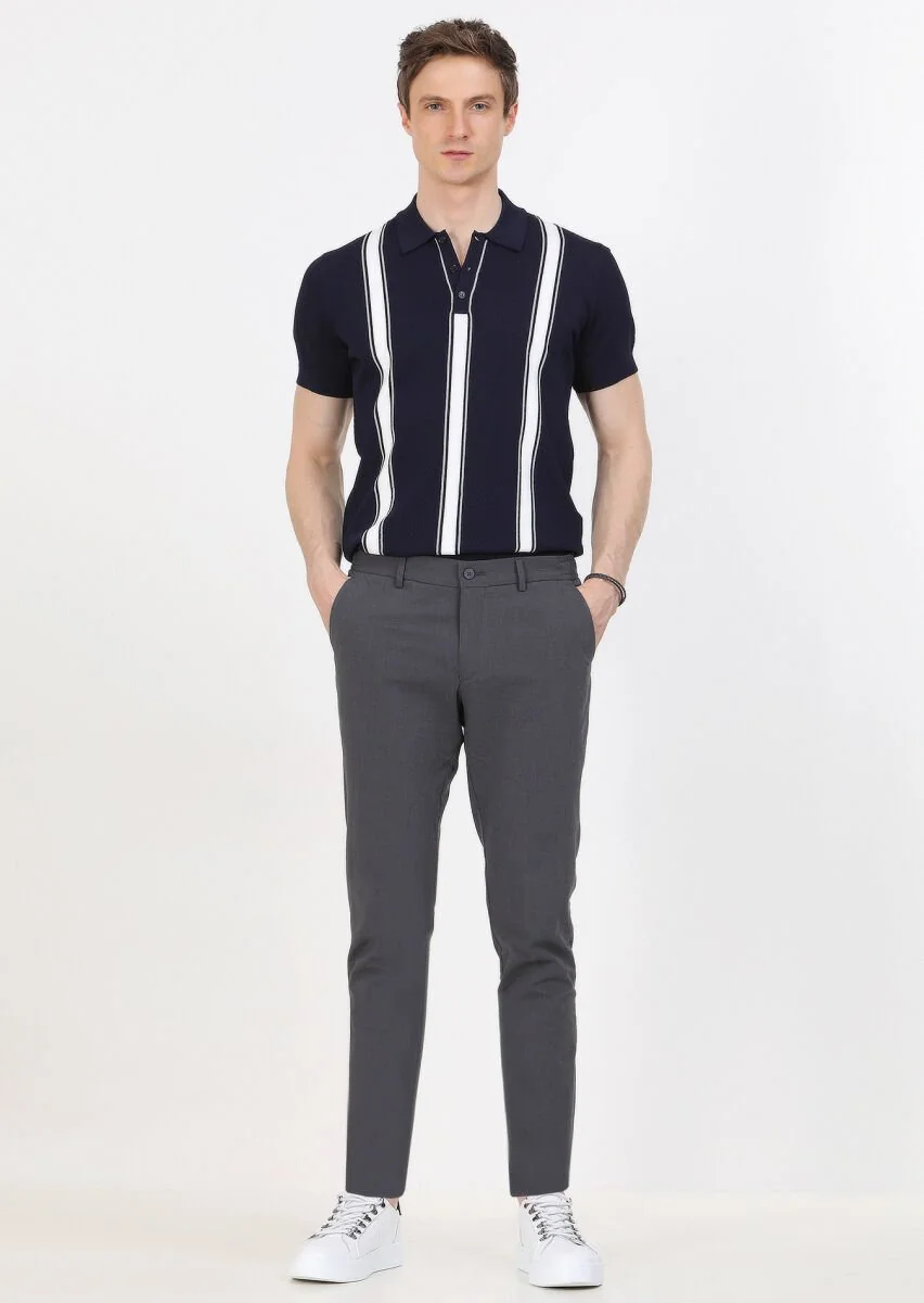 Antrasit Düz Dokuma Jogging Fit Casual Pamuk Karışımlı Pantolon - 1