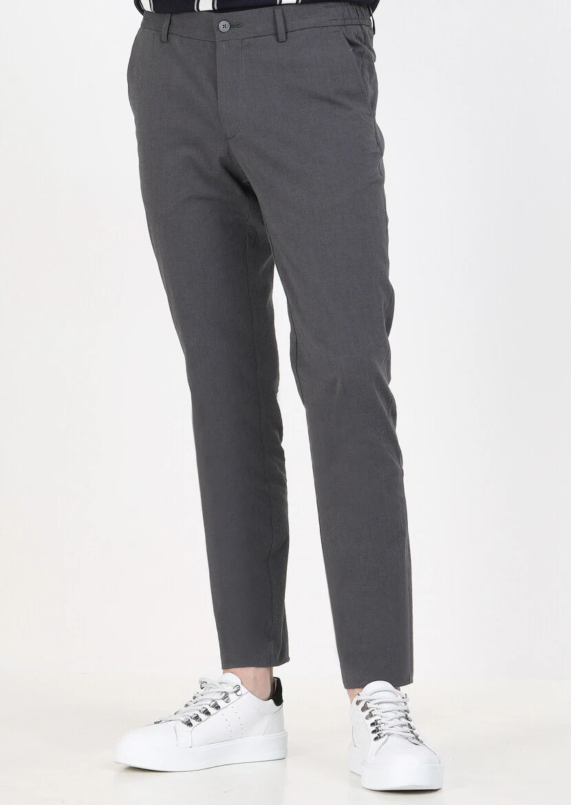 Antrasit Düz Dokuma Jogging Fit Casual Pamuk Karışımlı Pantolon - 2