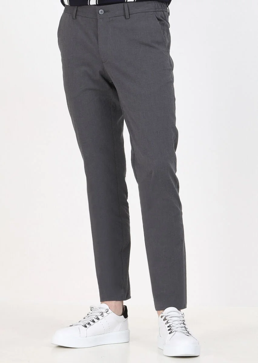 Antrasit Düz Dokuma Jogging Fit Casual Pamuk Karışımlı Pantolon - 2