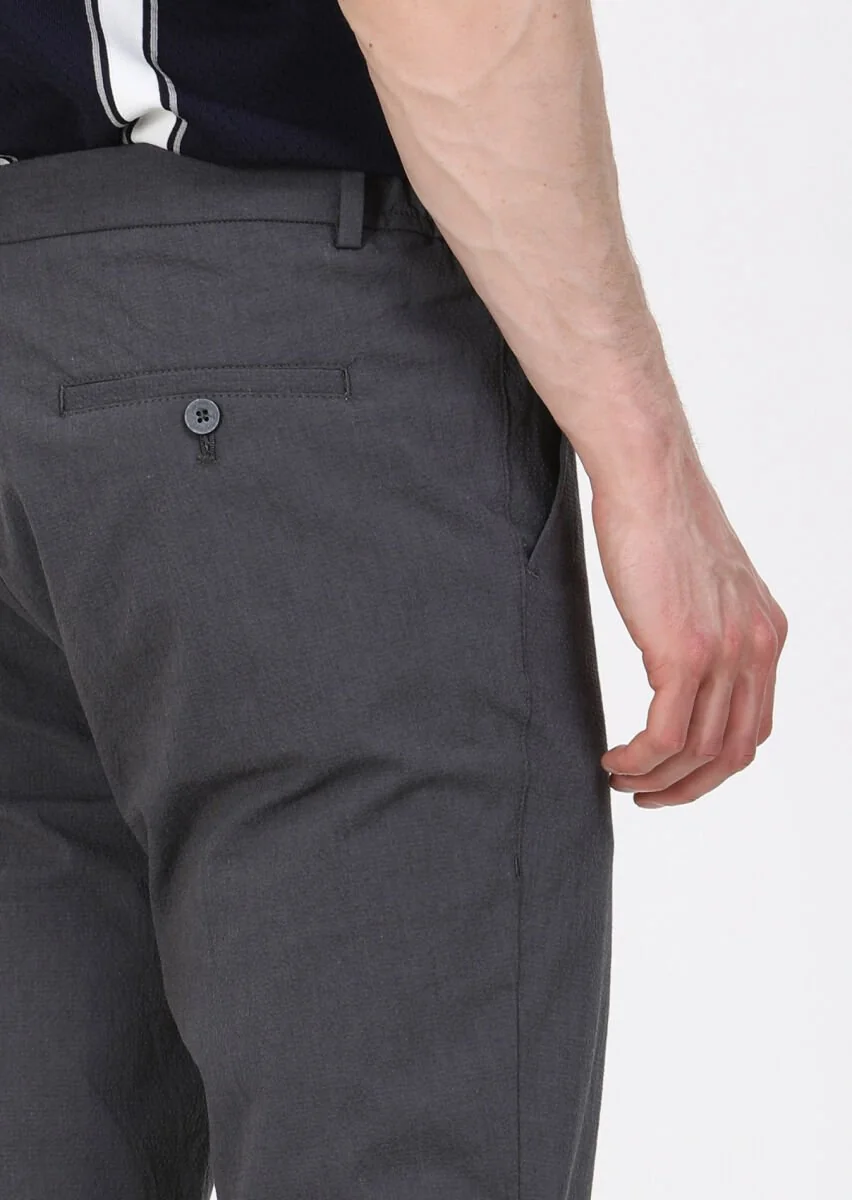 Antrasit Düz Dokuma Jogging Fit Casual Pamuk Karışımlı Pantolon - 4