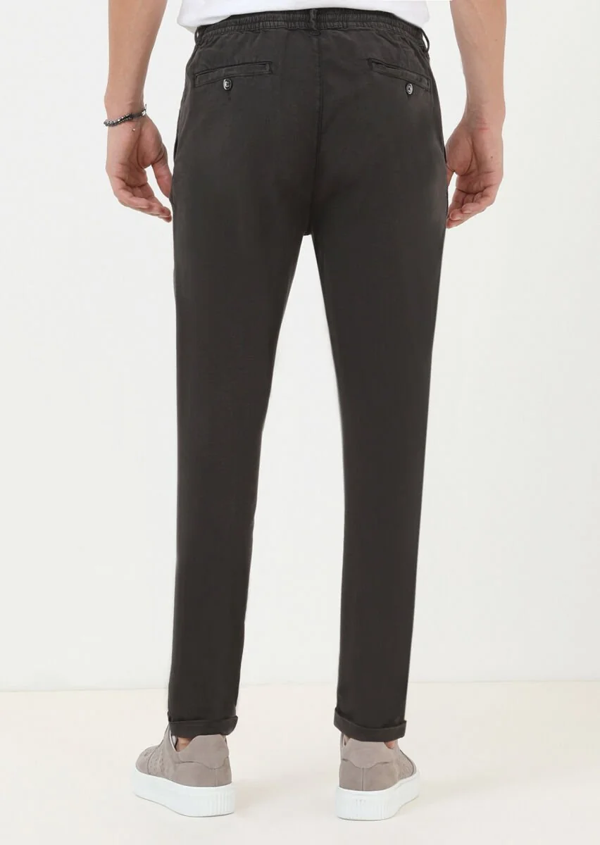 Antrasit Düz Dokuma Jogging Fit Casual Pamuk Karışımlı Pantolon - 4