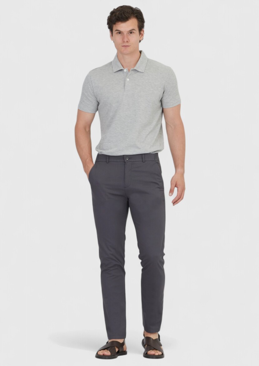 Antrasit Düz Dokuma Jogging Fit Casual Pamuk Karışımlı Pantolon - 1