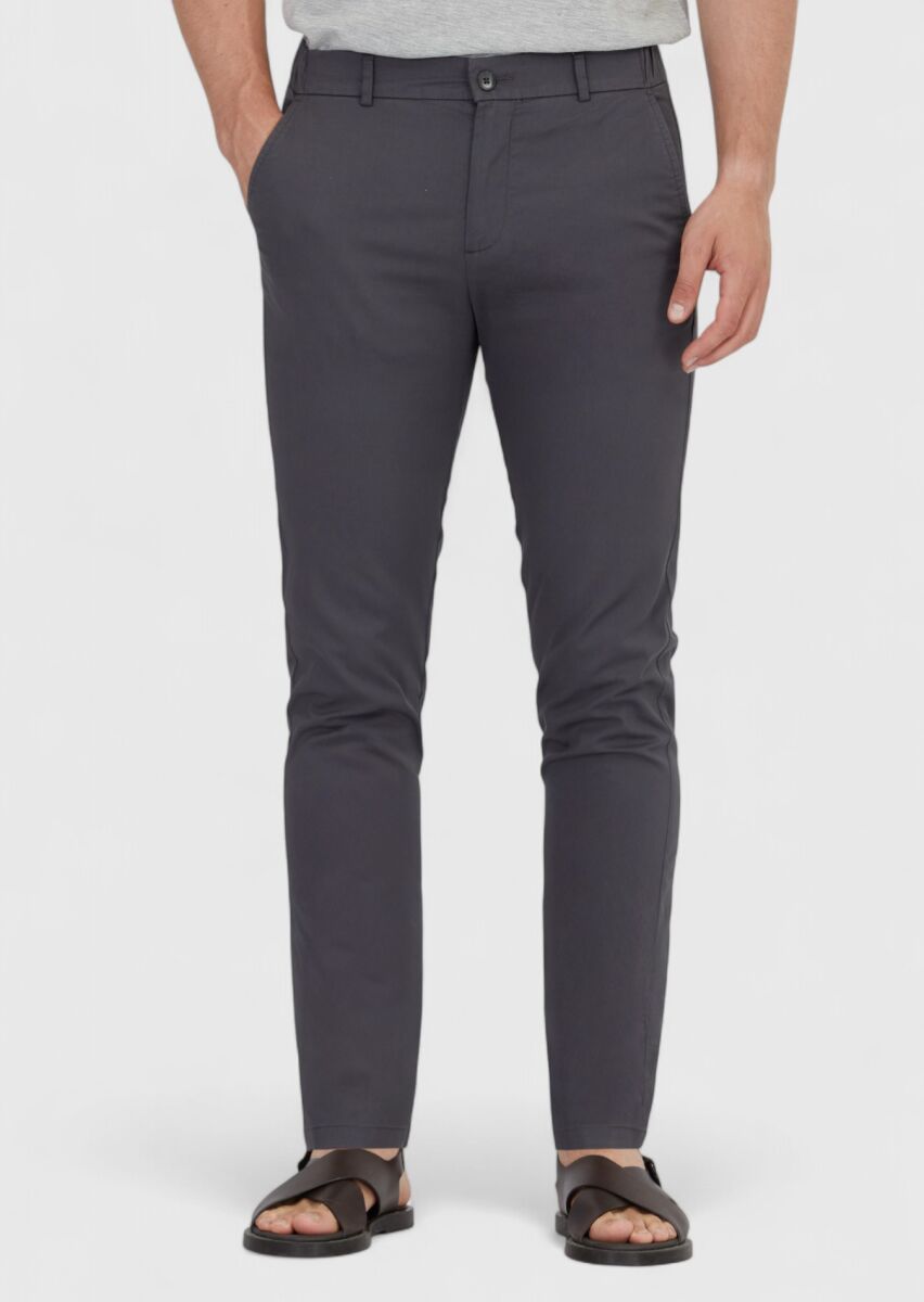 Antrasit Düz Dokuma Jogging Fit Casual Pamuk Karışımlı Pantolon - 2