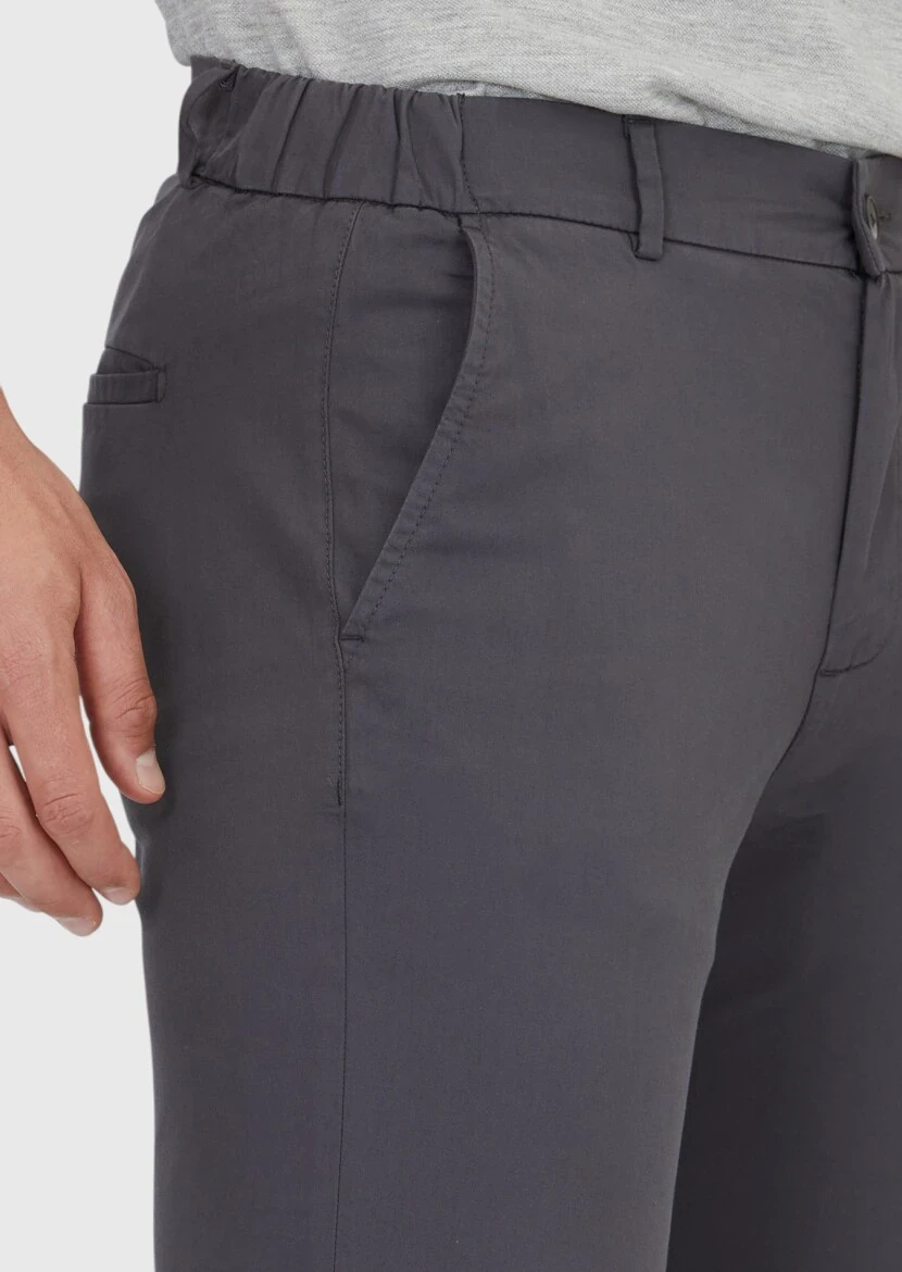 Antrasit Düz Dokuma Jogging Fit Casual Pamuk Karışımlı Pantolon - 4