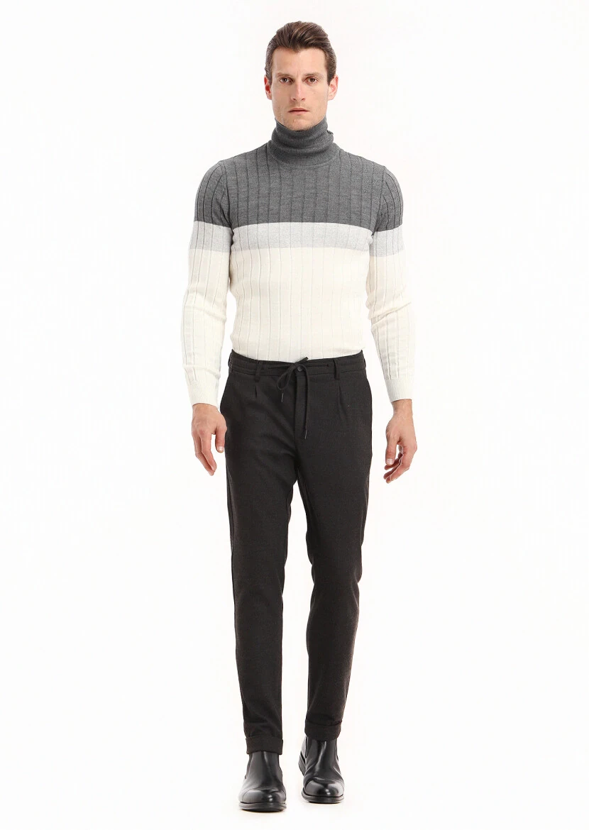 Antrasit Düz Dokuma Jogging Fit Casual Pantolon - 1
