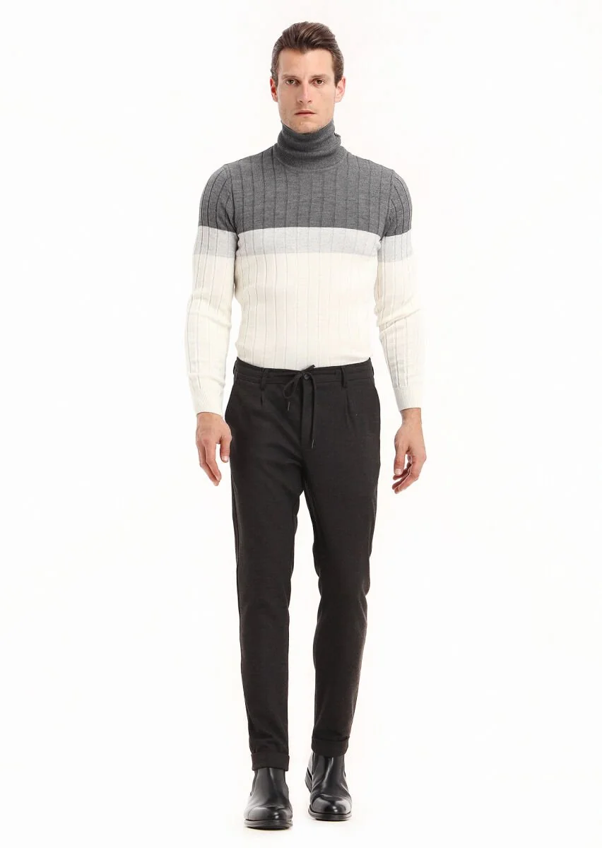 Antrasit Düz Dokuma Jogging Fit Casual Pantolon - 1