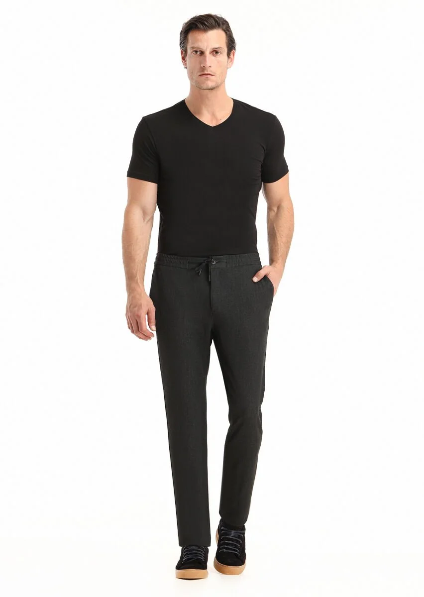 Antrasit Düz Dokuma Jogging Fit Casual Pantolon - 1