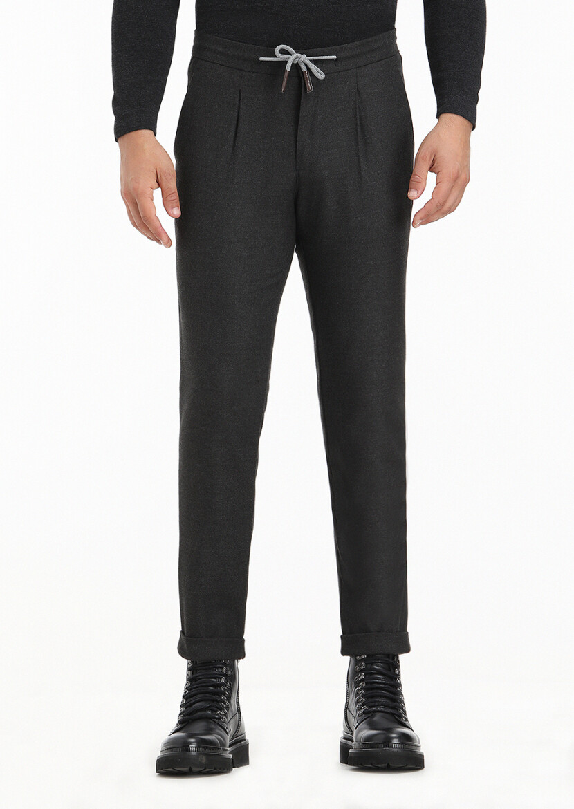 Antrasit Düz Dokuma Jogging Fit Casual Pantolon 