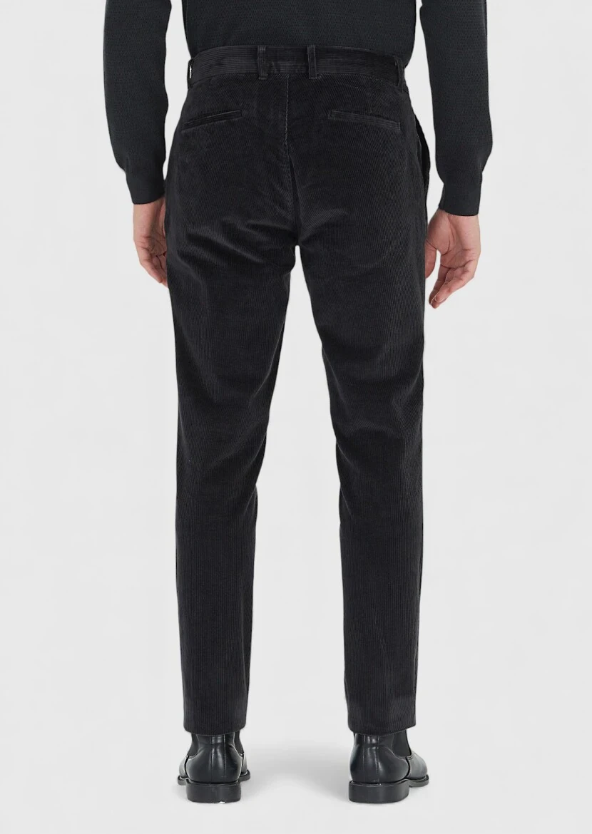 Antrasit Düz Dokuma Jogging Fit Kadife Casual Pamuk Karışımlı Pantolon - 5