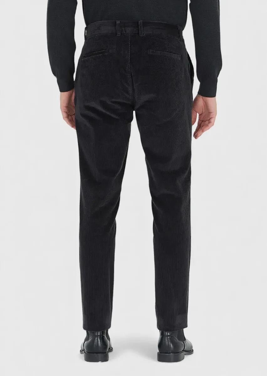 Antrasit Düz Dokuma Jogging Fit Kadife Casual Pamuk Karışımlı Pantolon - 5