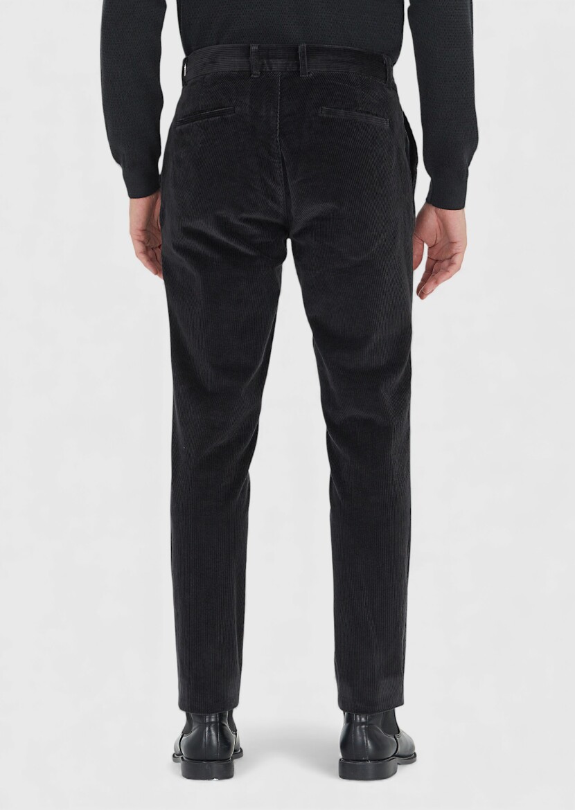 Antrasit Düz Dokuma Jogging Fit Kadife Casual Pamuk Karışımlı Pantolon - 5