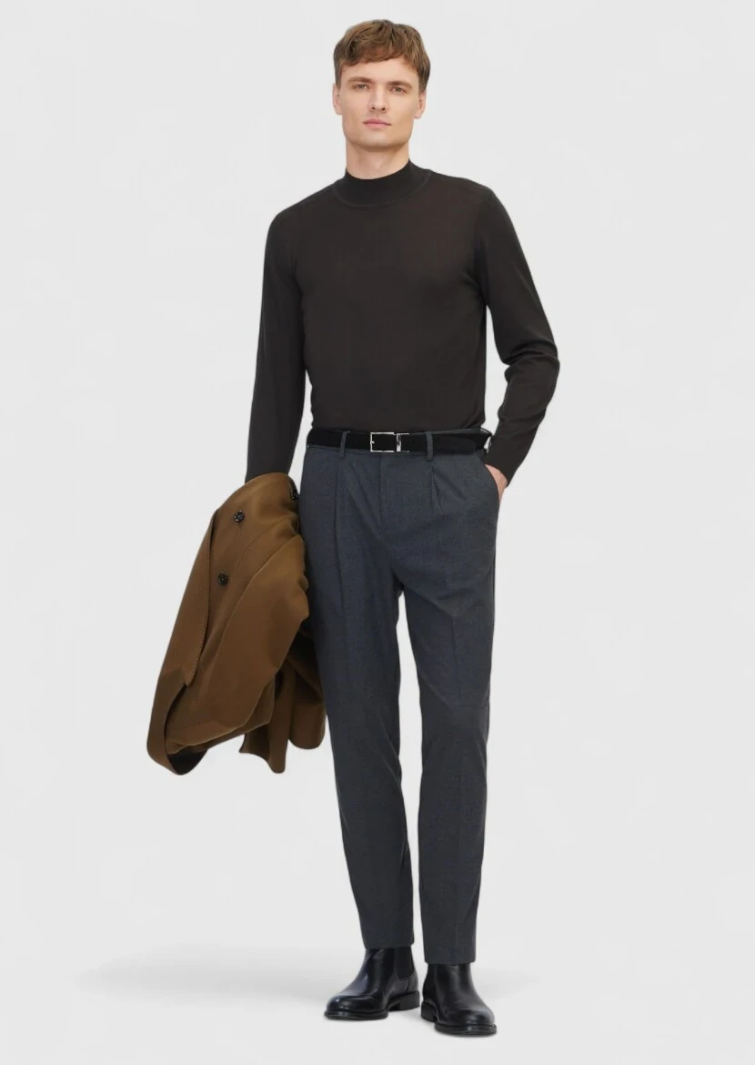 Antrasit Düz Dokuma Modern Fit Casual Pantolon - RAMSEY