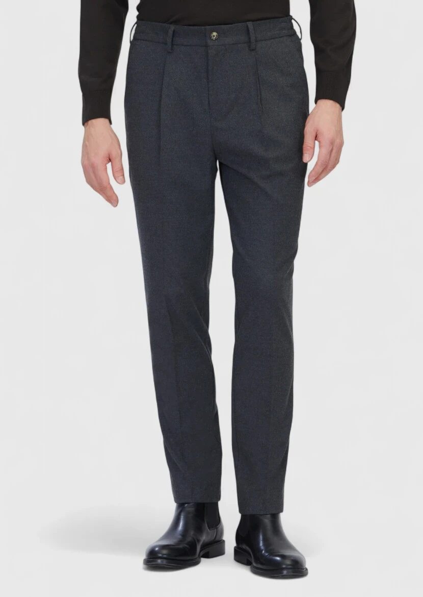 Antrasit Düz Dokuma Modern Fit Casual Pantolon - RAMSEY