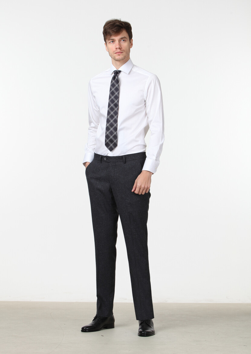 Antrasit Düz Dokuma Modern Fit Klasik İpek Karışımlı Pantolon 