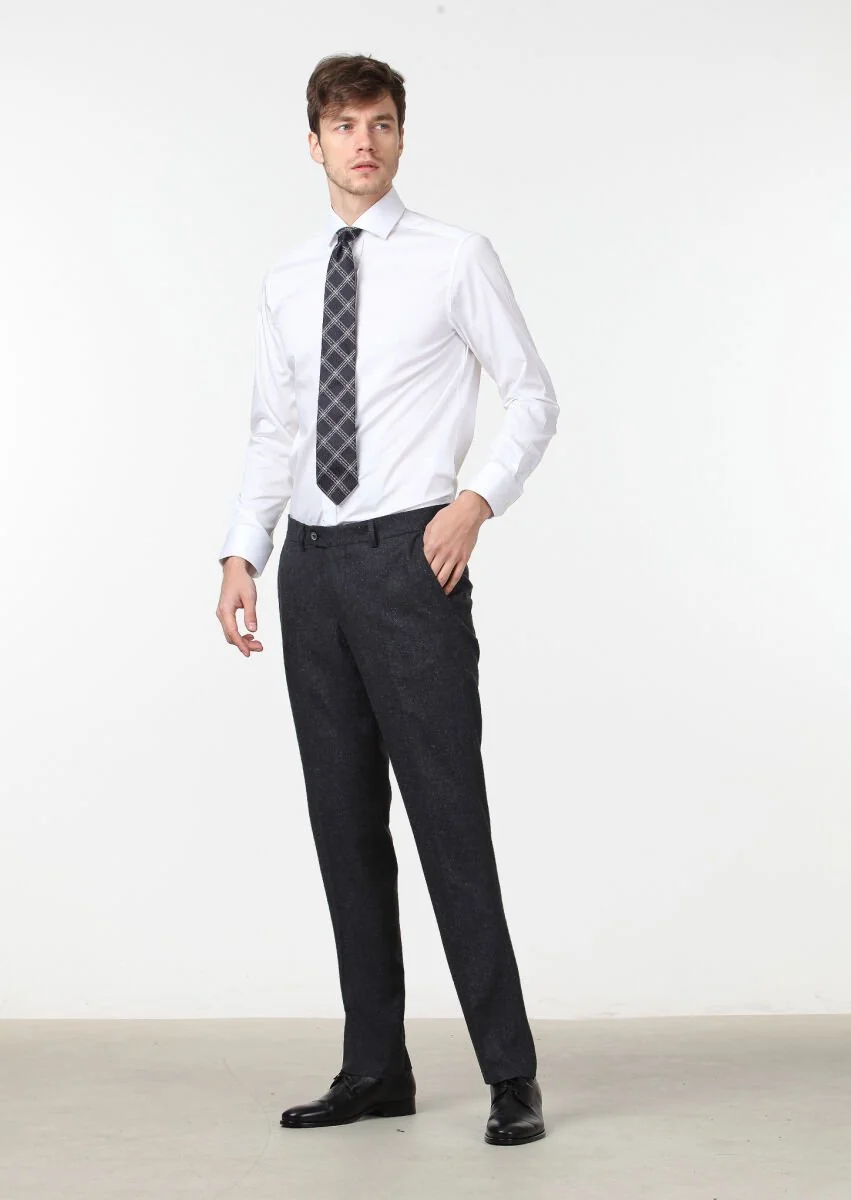 Antrasit Düz Dokuma Modern Fit Klasik İpek Karışımlı Pantolon - 2