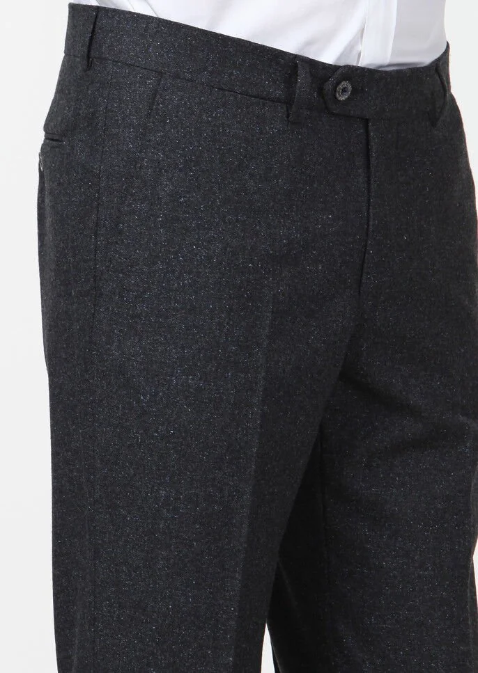 Antrasit Düz Dokuma Modern Fit Klasik İpek Karışımlı Pantolon - 3