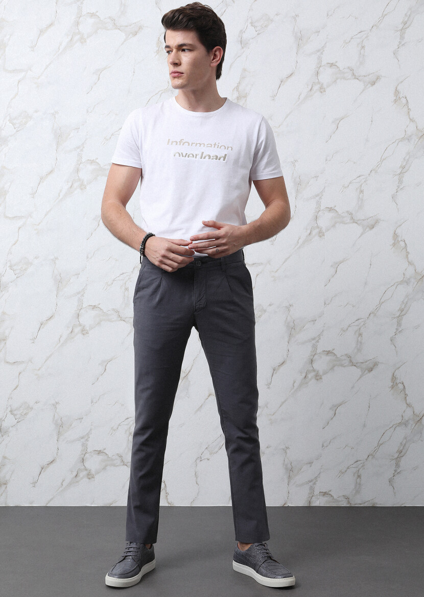 Antrasit Düz Dokuma Regular Fit Casual Pamuk Karışımlı Pantolon 
