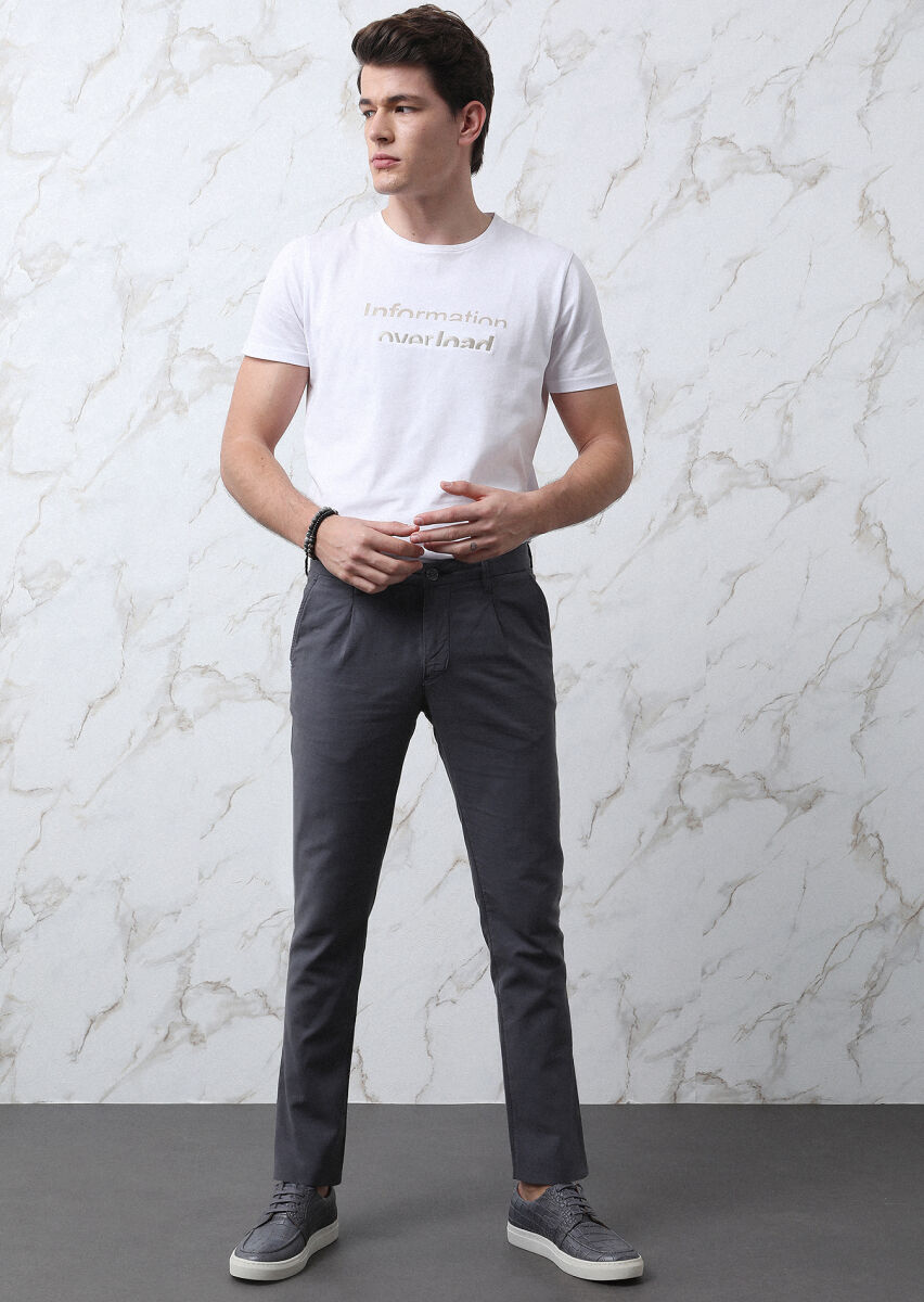 Antrasit Düz Dokuma Regular Fit Casual Pamuk Karışımlı Pantolon - 2