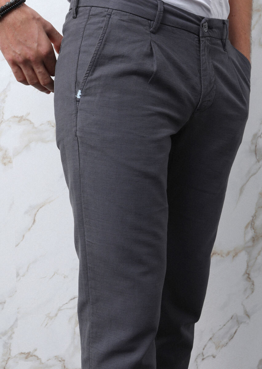 Antrasit Düz Dokuma Regular Fit Casual Pamuk Karışımlı Pantolon - 3