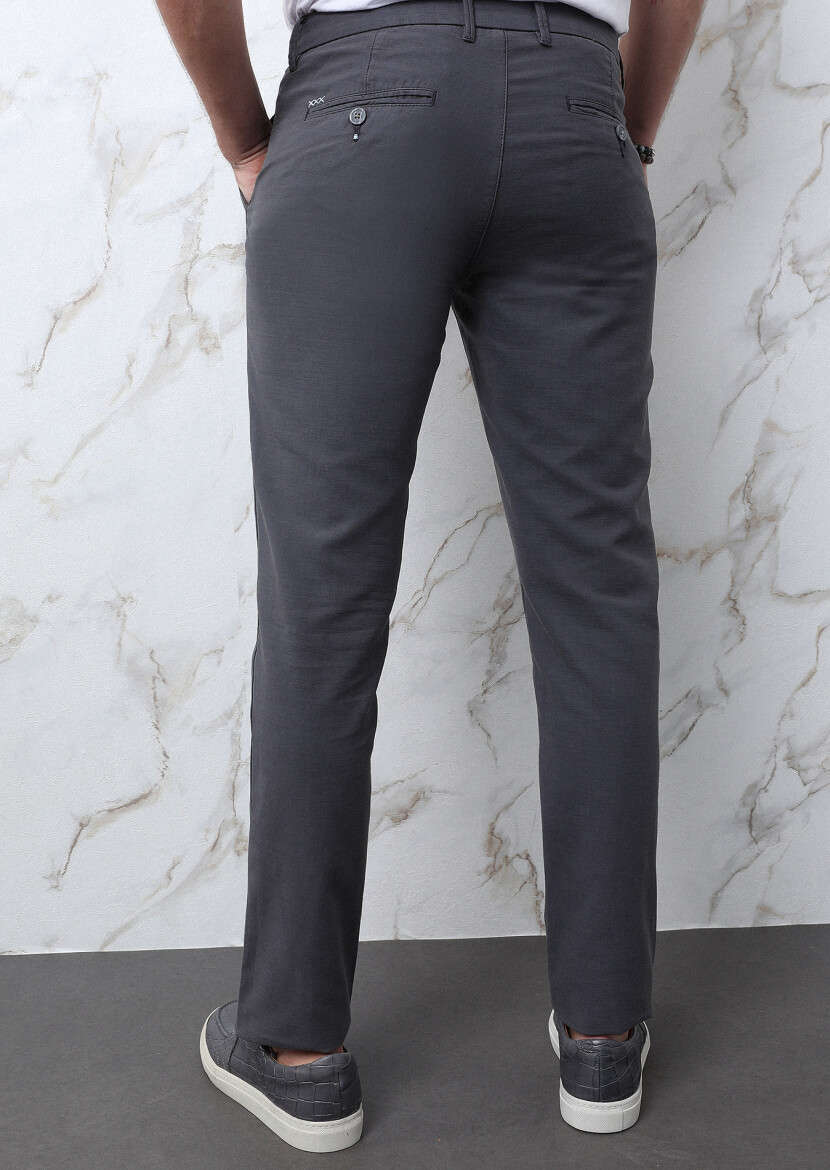 Antrasit Düz Dokuma Regular Fit Casual Pamuk Karışımlı Pantolon - 5
