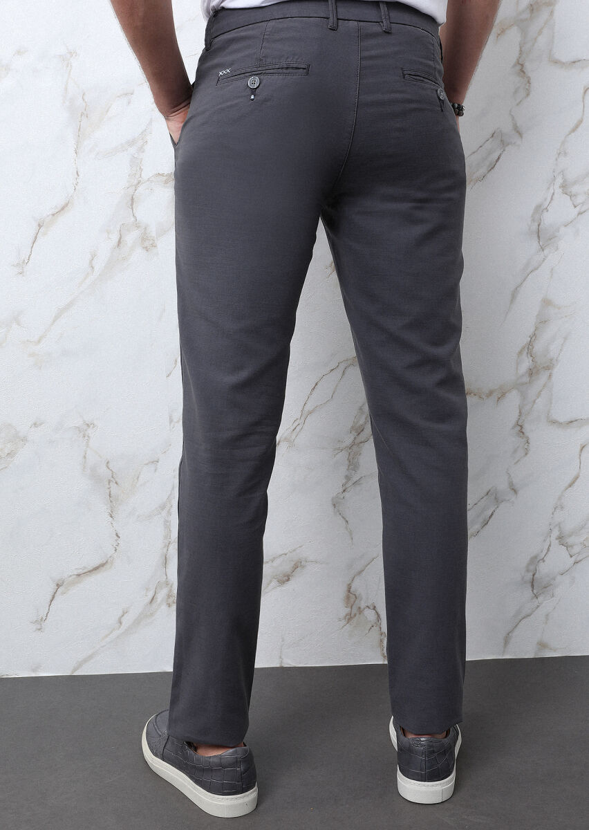Antrasit Düz Dokuma Regular Fit Casual Pamuk Karışımlı Pantolon - 5