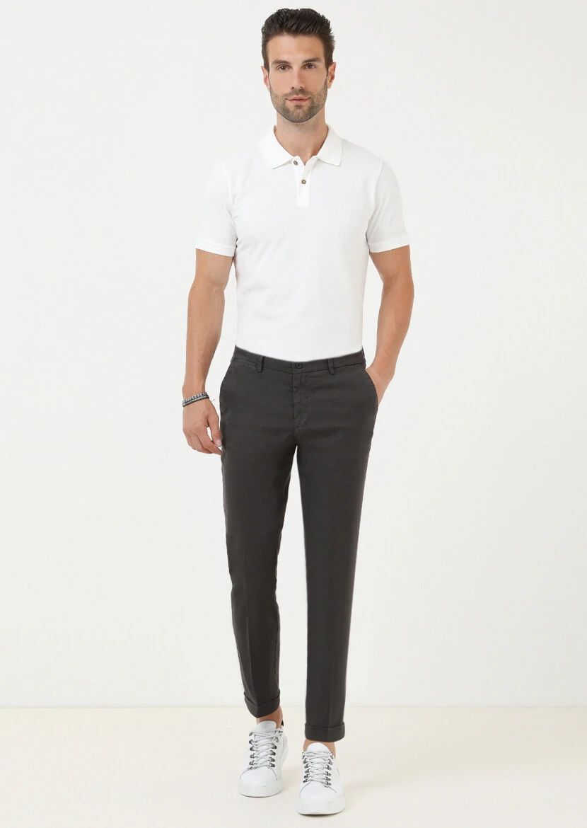 Antrasit Düz Dokuma Regular Fit Casual Pamuk Karışımlı Pantolon 