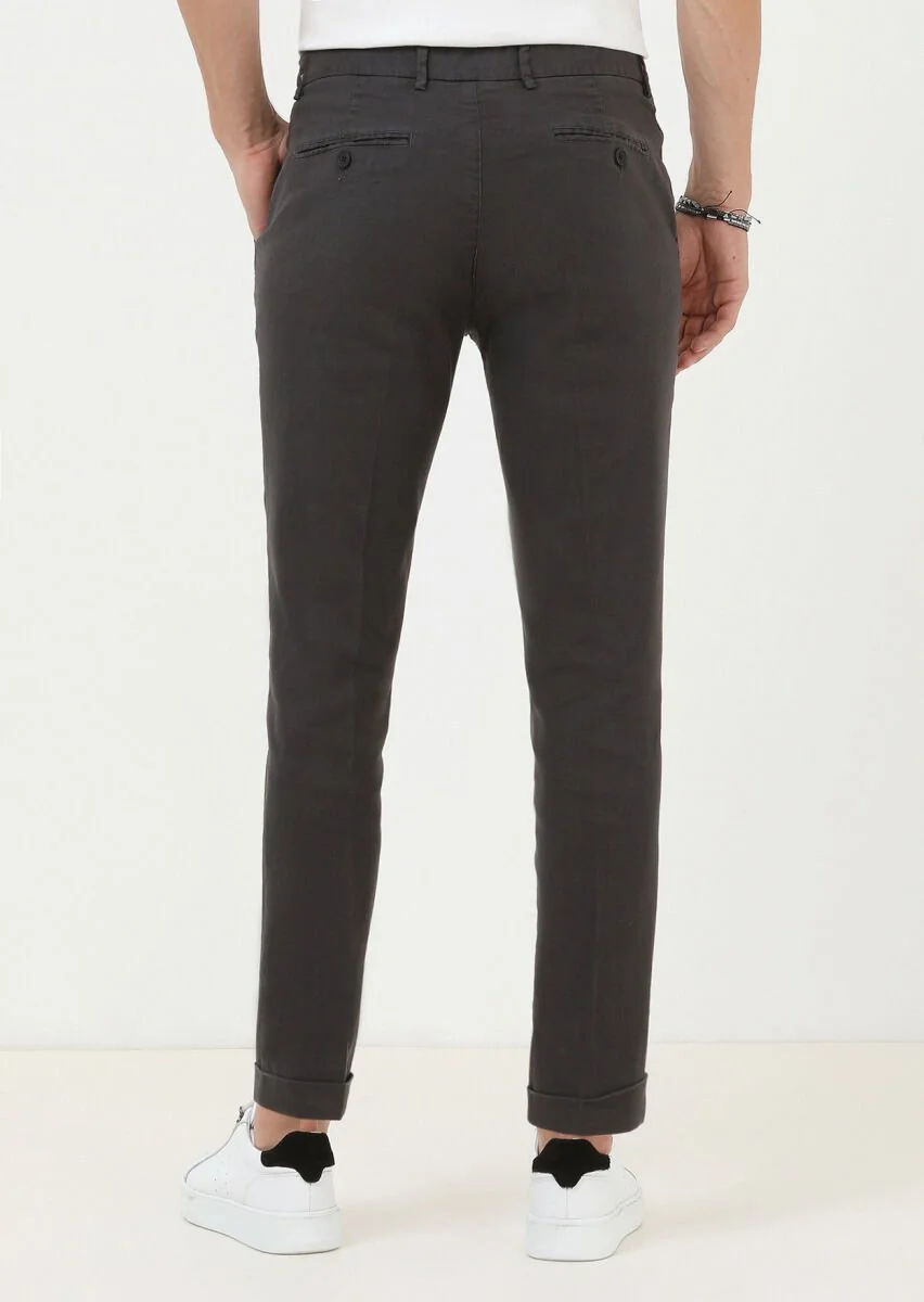 Antrasit Düz Dokuma Regular Fit Casual Pamuk Karışımlı Pantolon - 4