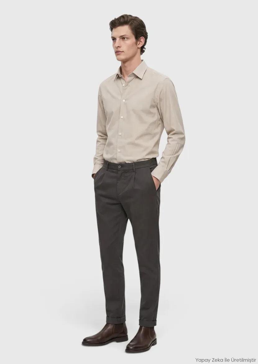 Antrasit Düz Dokuma Regular Fit Casual Pamuk Karışımlı Pantolon - RAMSEY