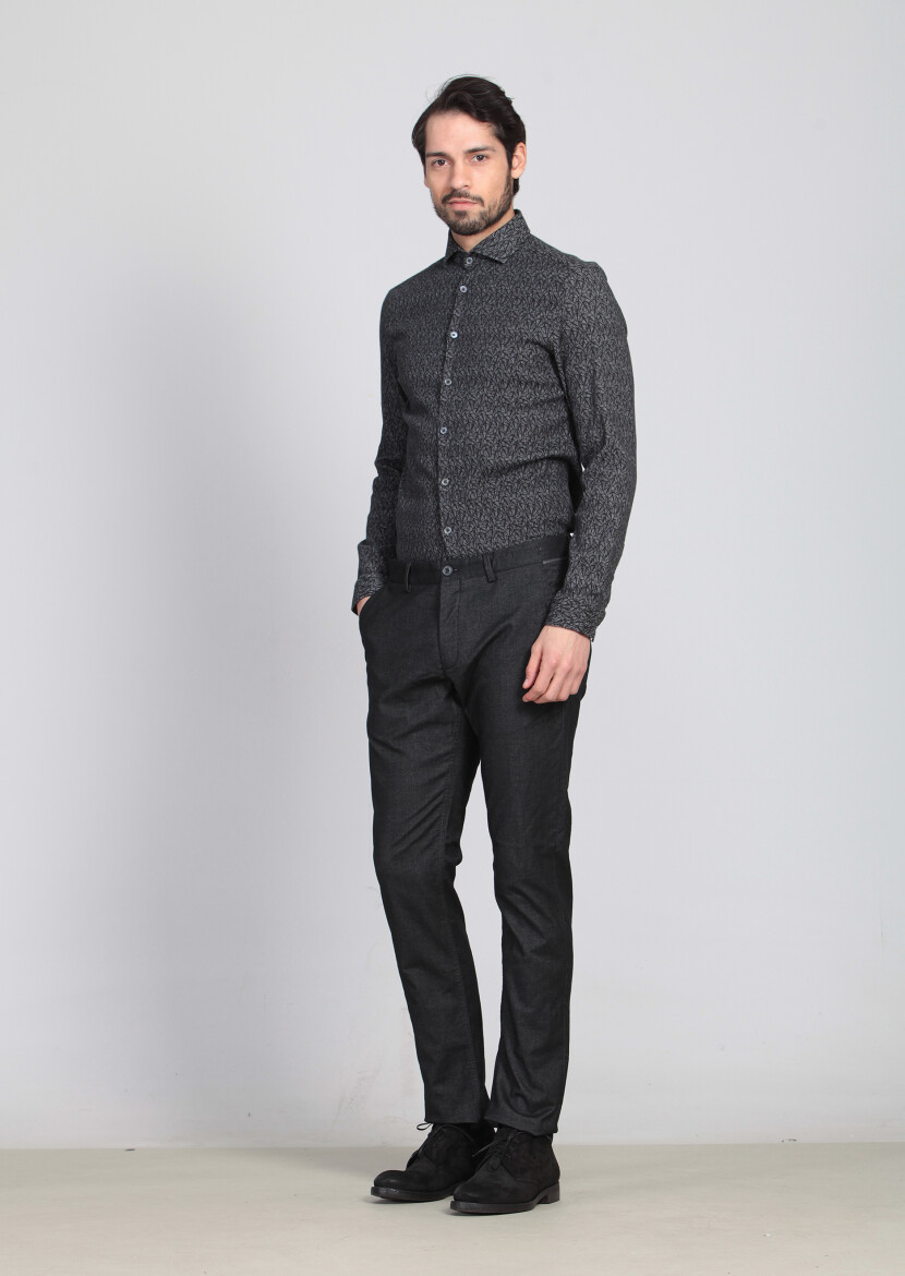 Antrasit Düz Dokuma Regular Fit Casual Pantolon - 2