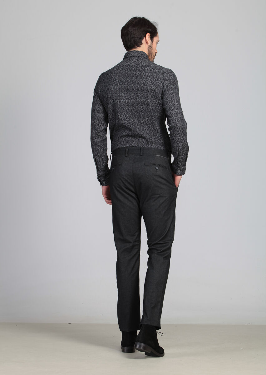 Antrasit Düz Dokuma Regular Fit Casual Pantolon - 3