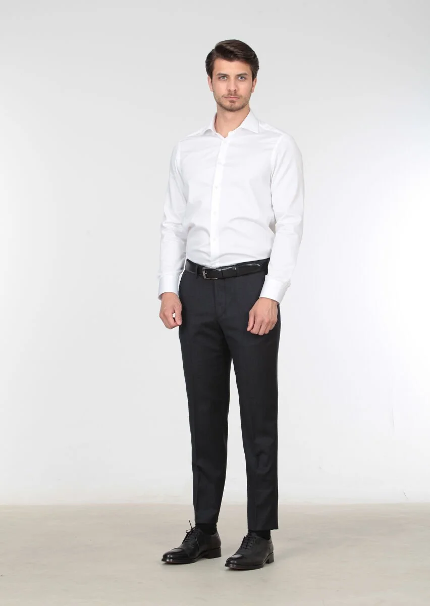 Antrasit Düz Dokuma Regular Fit Klasik %100 Yün Pantolon - 2