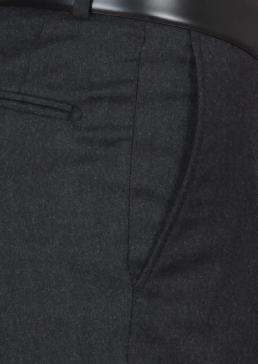 Antrasit Düz Dokuma Regular Fit Klasik %100 Yün Pantolon - 3