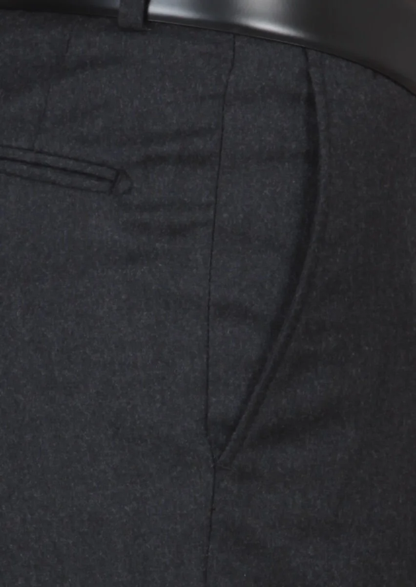 Antrasit Düz Dokuma Regular Fit Klasik %100 Yün Pantolon - 3