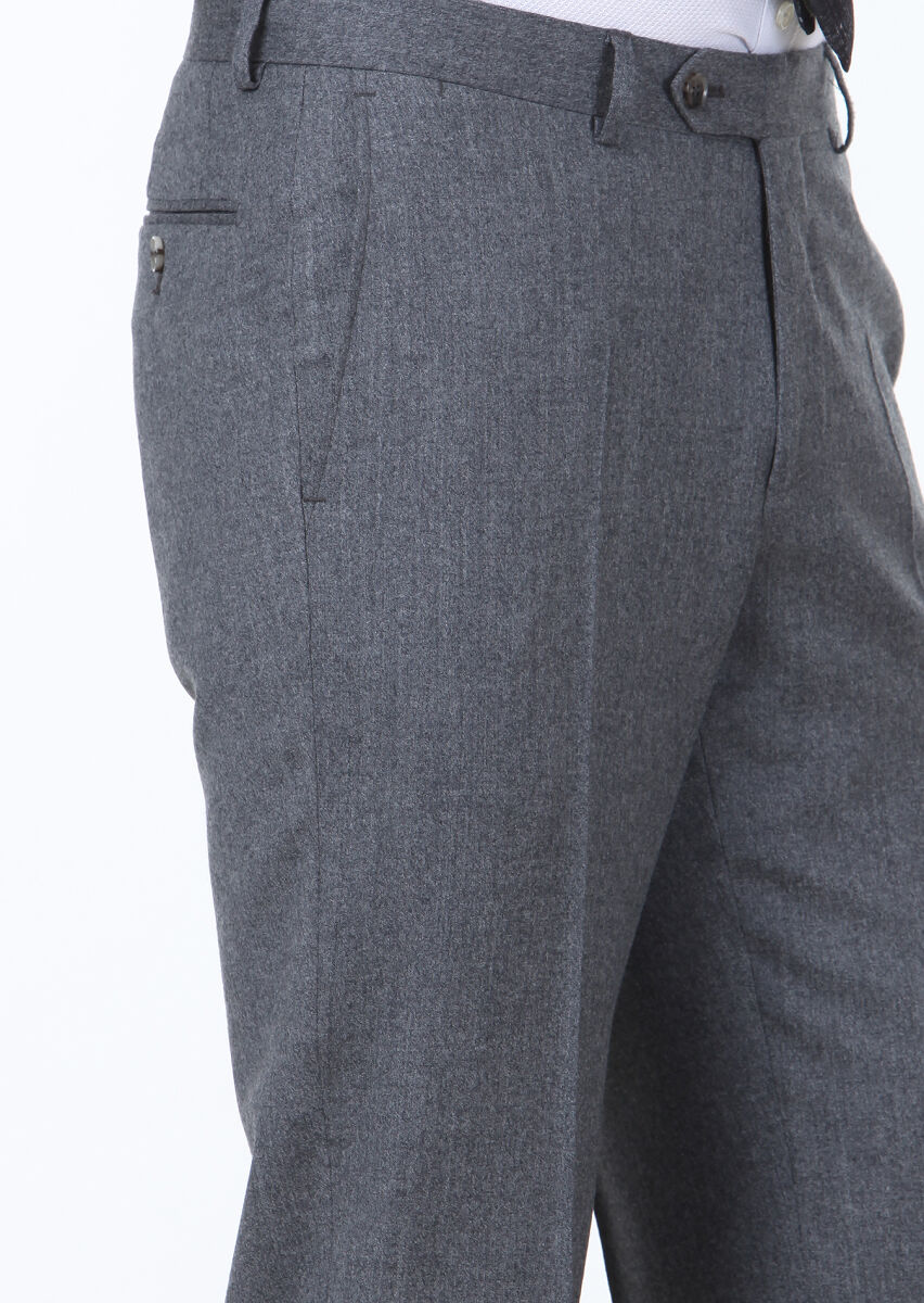 Antrasit Düz Dokuma Regular Fit Klasik %100 Yün Pantolon - 3