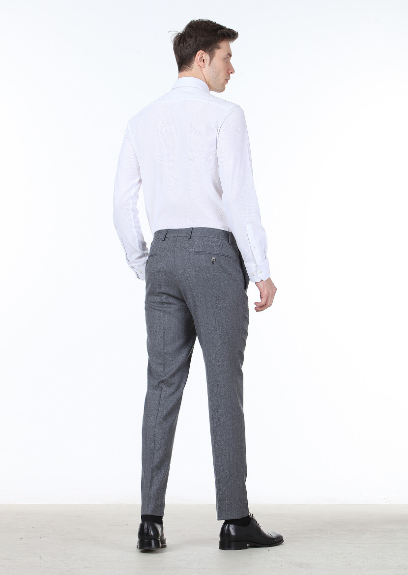 Antrasit Düz Dokuma Regular Fit Klasik %100 Yün Pantolon - 4