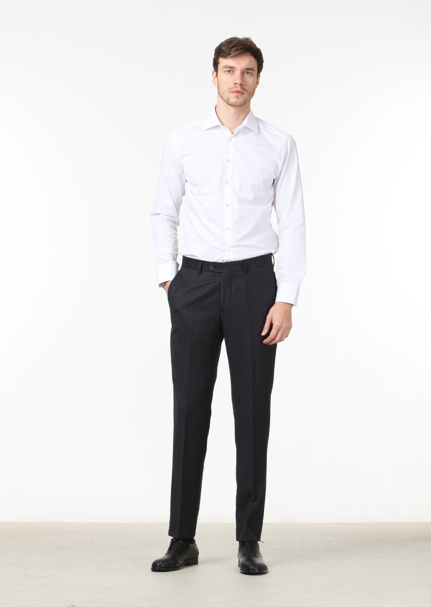 Antrasit Düz Dokuma Regular Fit Klasik %100 Yün Pantolon - 1