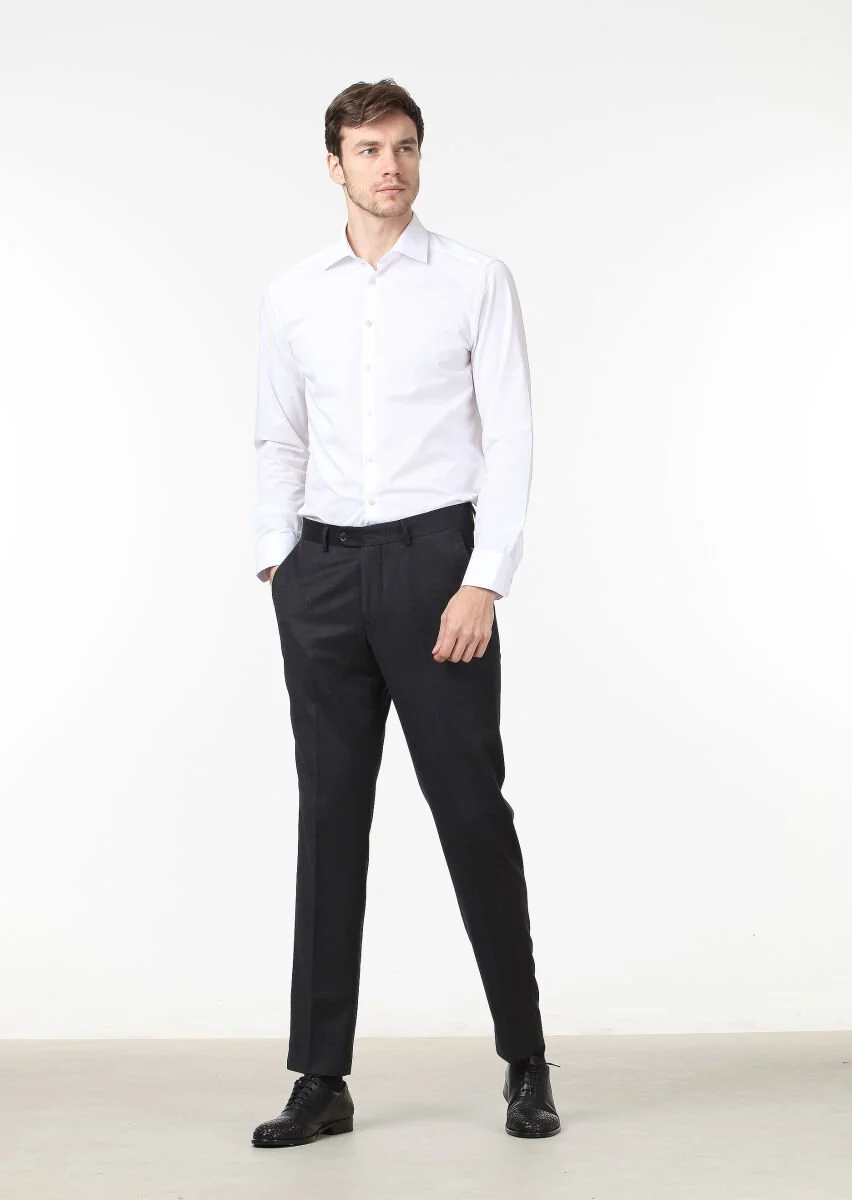 Antrasit Düz Dokuma Regular Fit Klasik %100 Yün Pantolon - 2