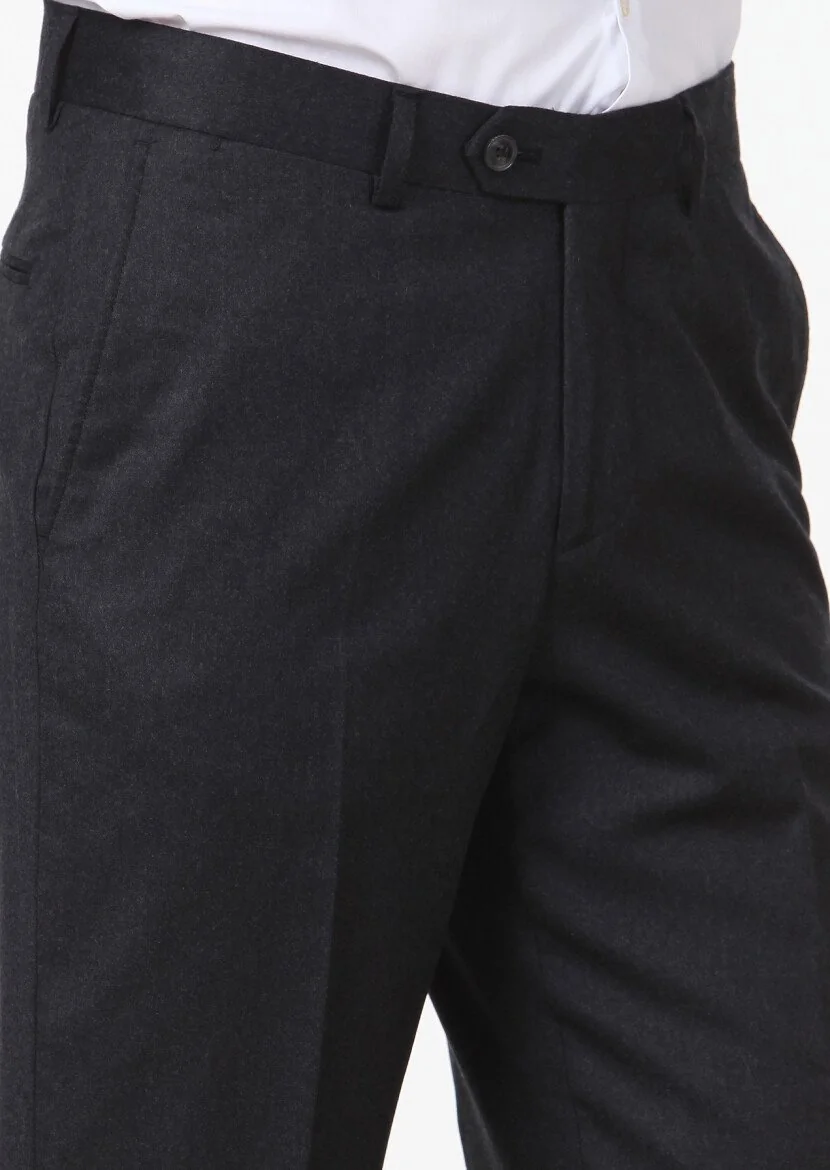 Antrasit Düz Dokuma Regular Fit Klasik %100 Yün Pantolon - 3