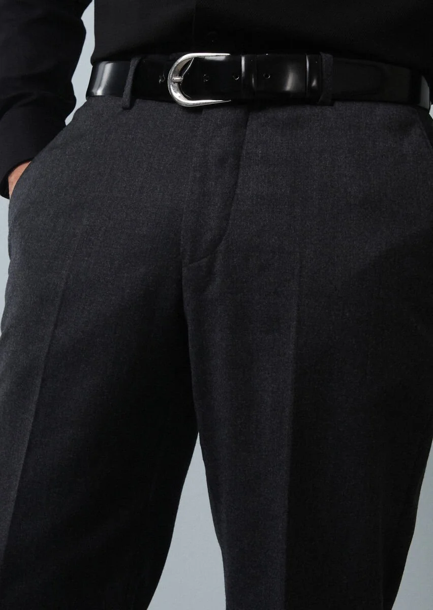 Antrasit Düz Dokuma Regular Fit Klasik %100 Yün Pantolon - 3