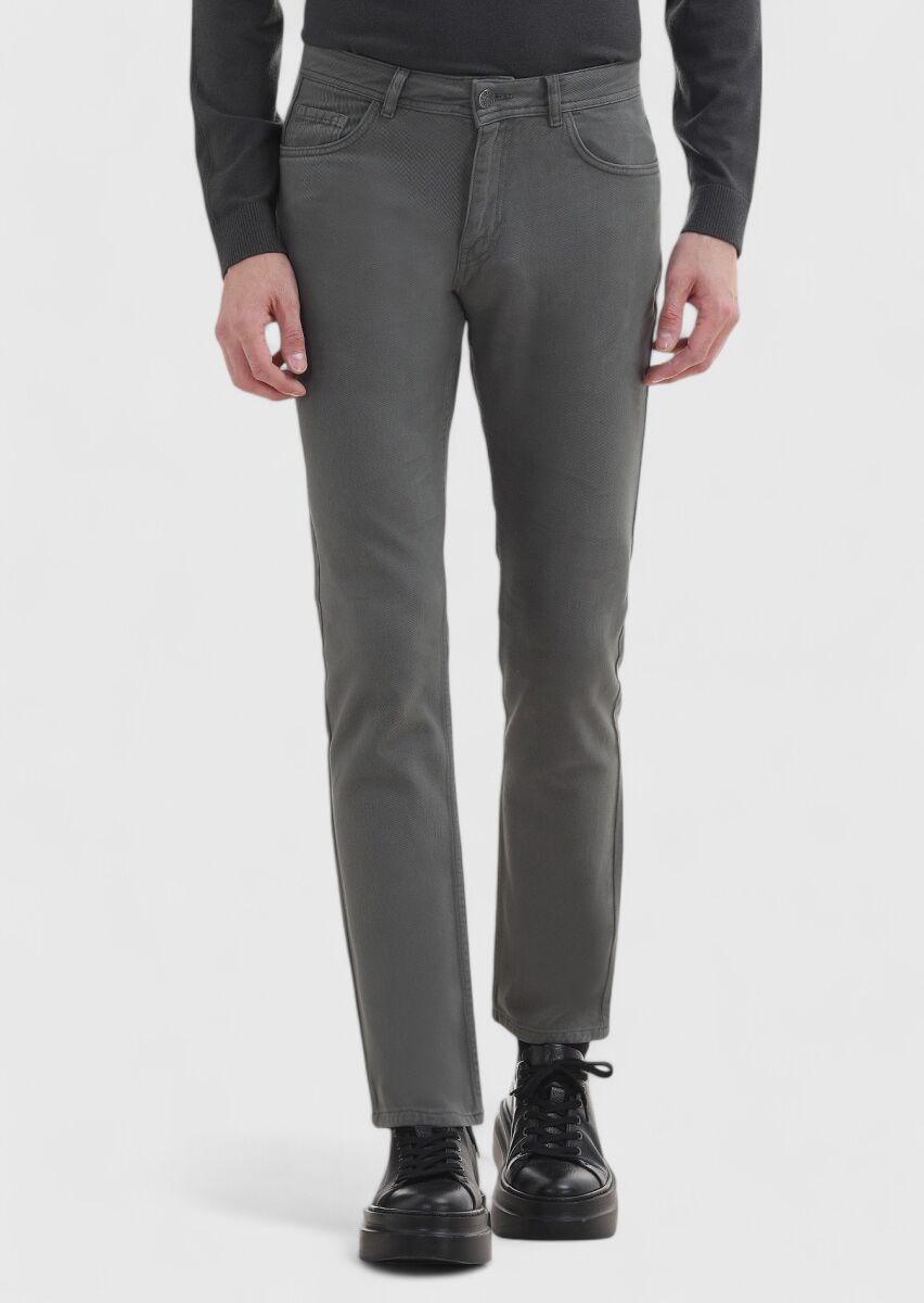 Antrasit Düz Dokuma Slim Fit Casual %100 Pamuk Pantolon - 2