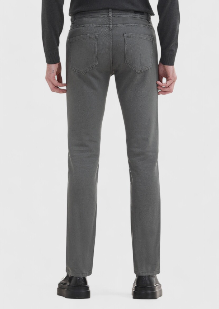 Antrasit Düz Dokuma Slim Fit Casual %100 Pamuk Pantolon - 5