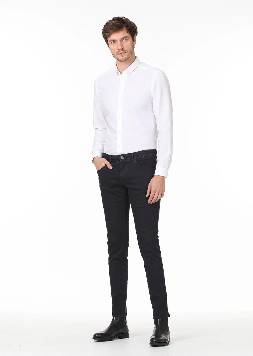 Antrasit Düz Dokuma Slim Fit Casual Pamuk Karışımlı Pantolon - 1