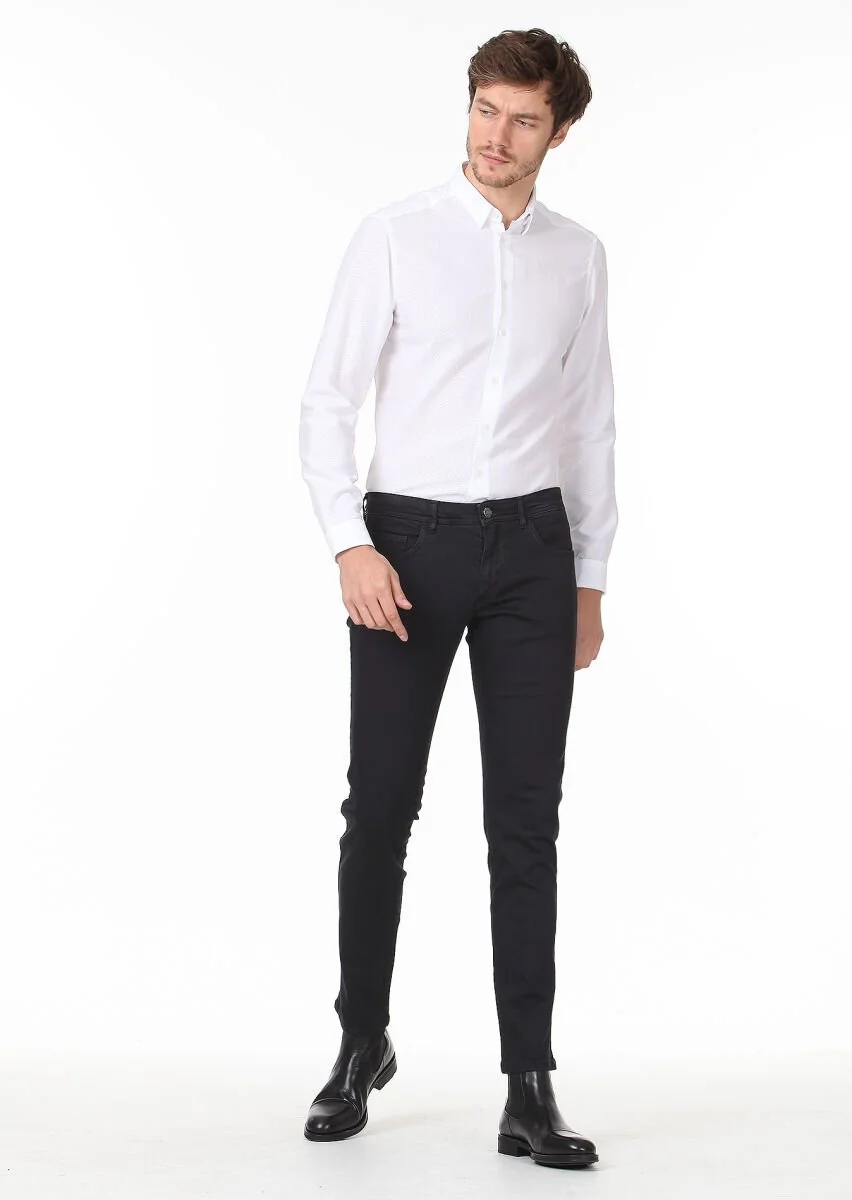 Antrasit Düz Dokuma Slim Fit Casual Pamuk Karışımlı Pantolon - 2