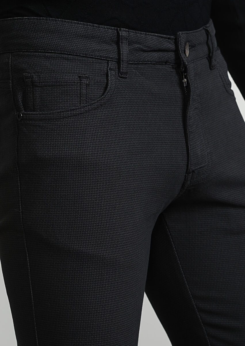 Antrasit Düz Dokuma Slim Fit Casual Pamuk Karışımlı Pantolon - 2