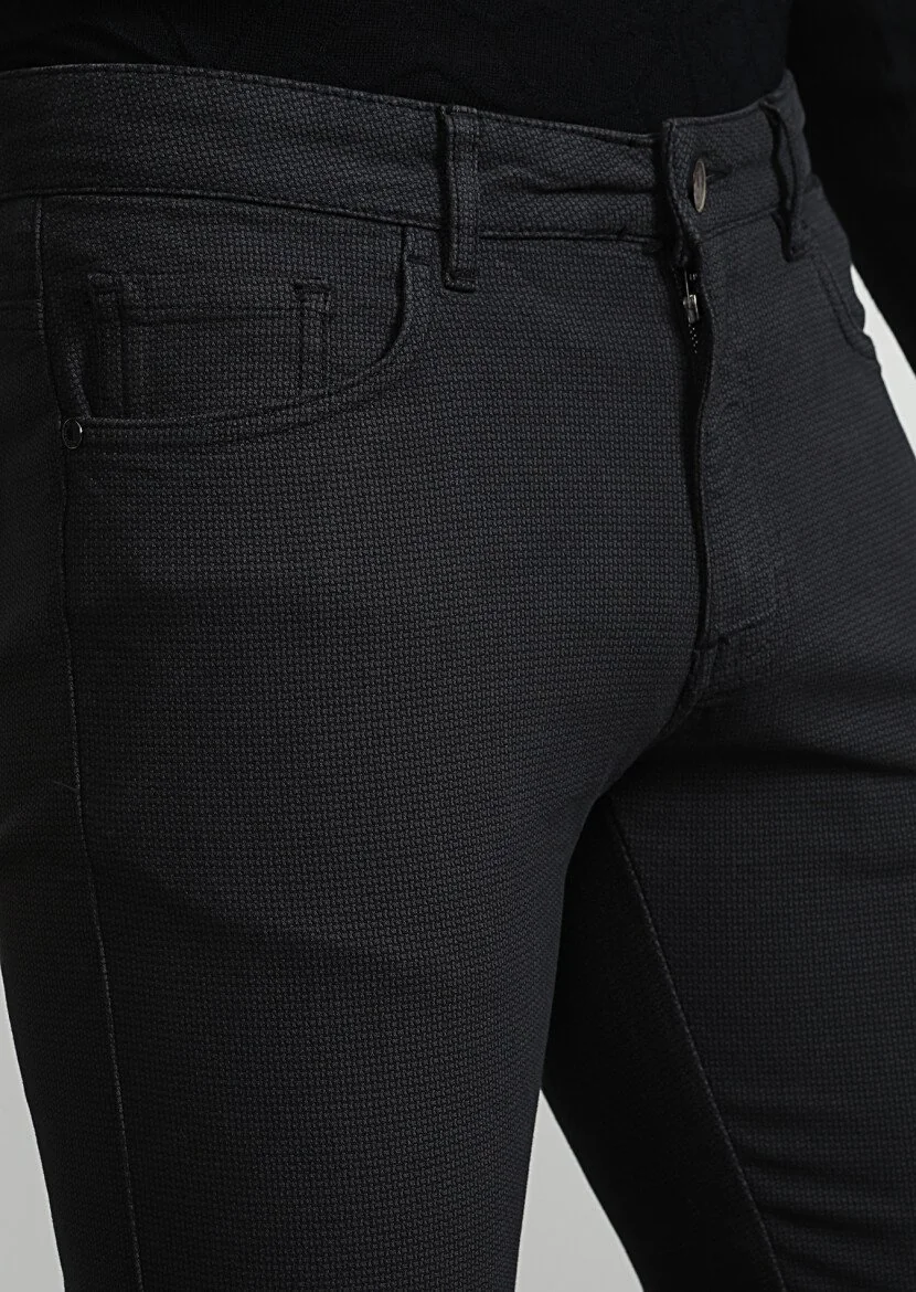 Antrasit Düz Dokuma Slim Fit Casual Pamuk Karışımlı Pantolon - 2